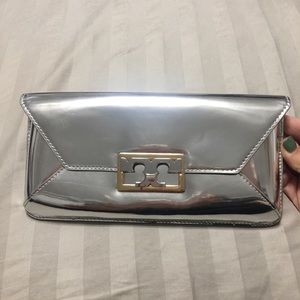 Tory Burch silver clutch